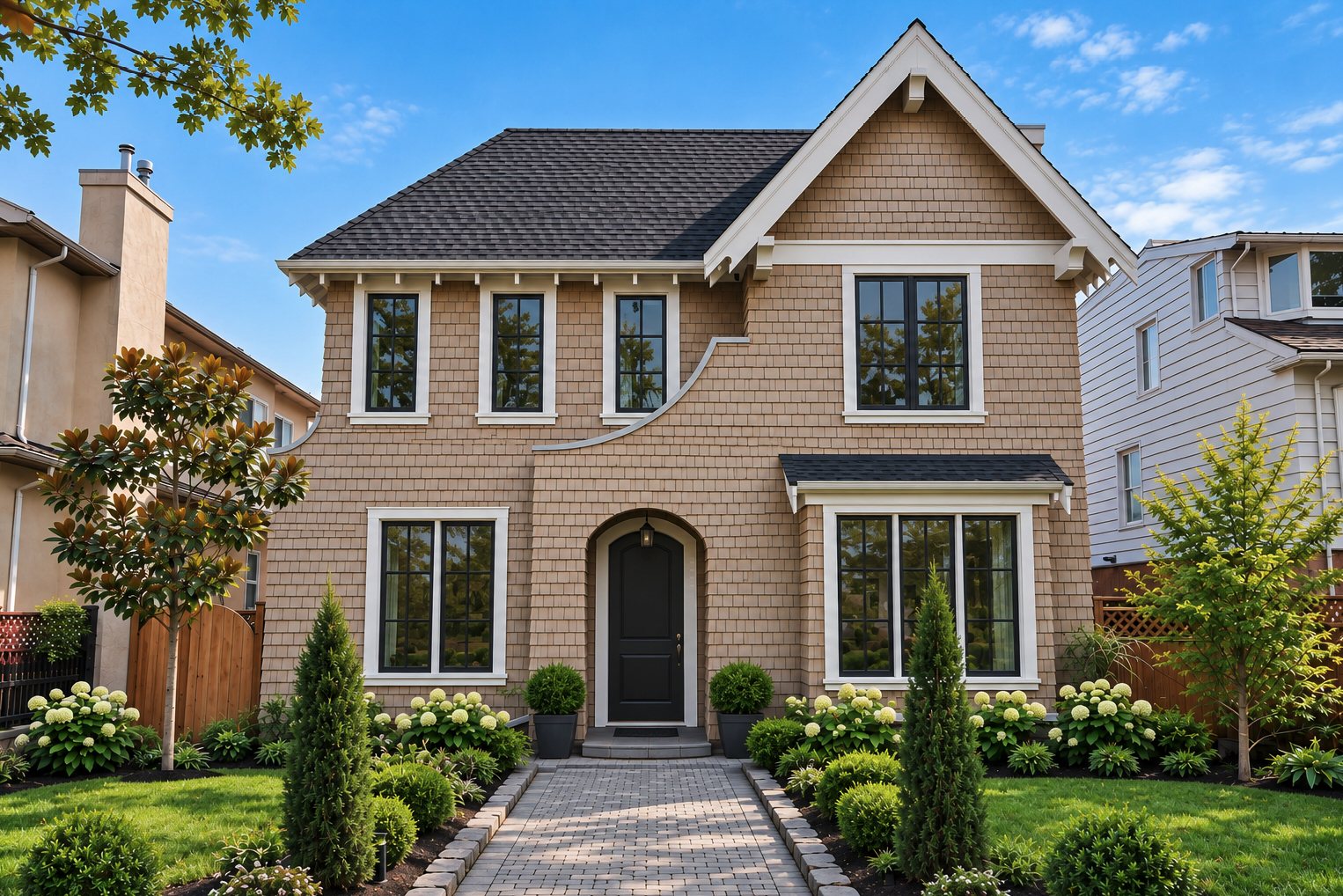 Arbutus Residence front exterior with shingled facade