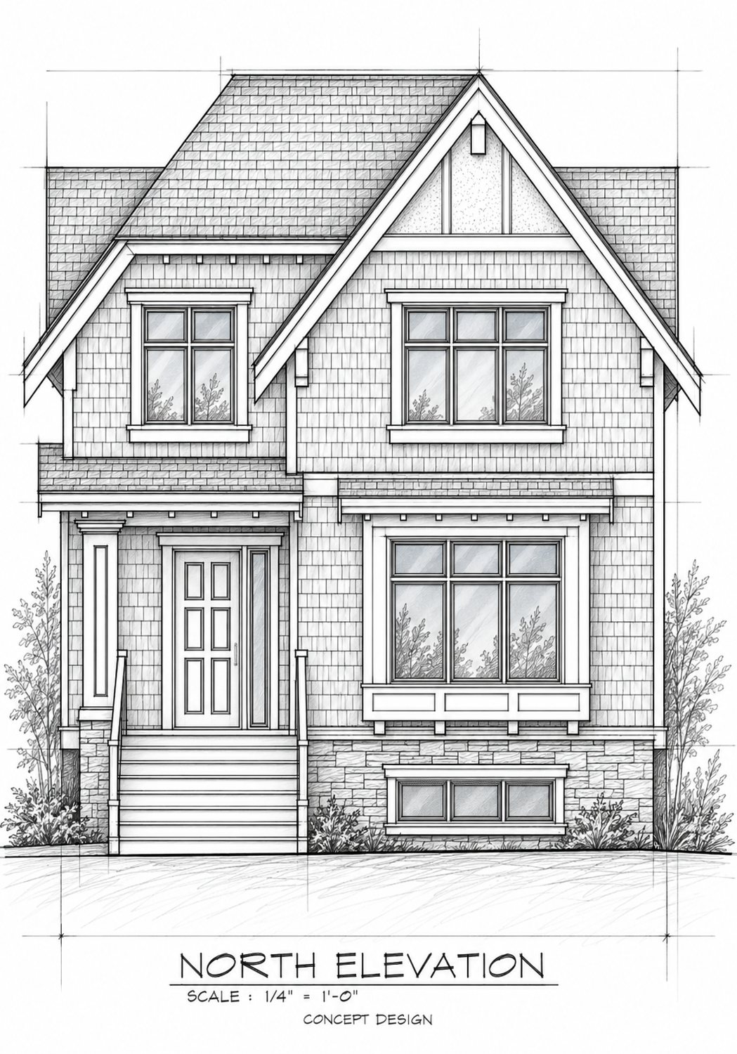 Concept sketch of the Cambie Custom Residence front elevation