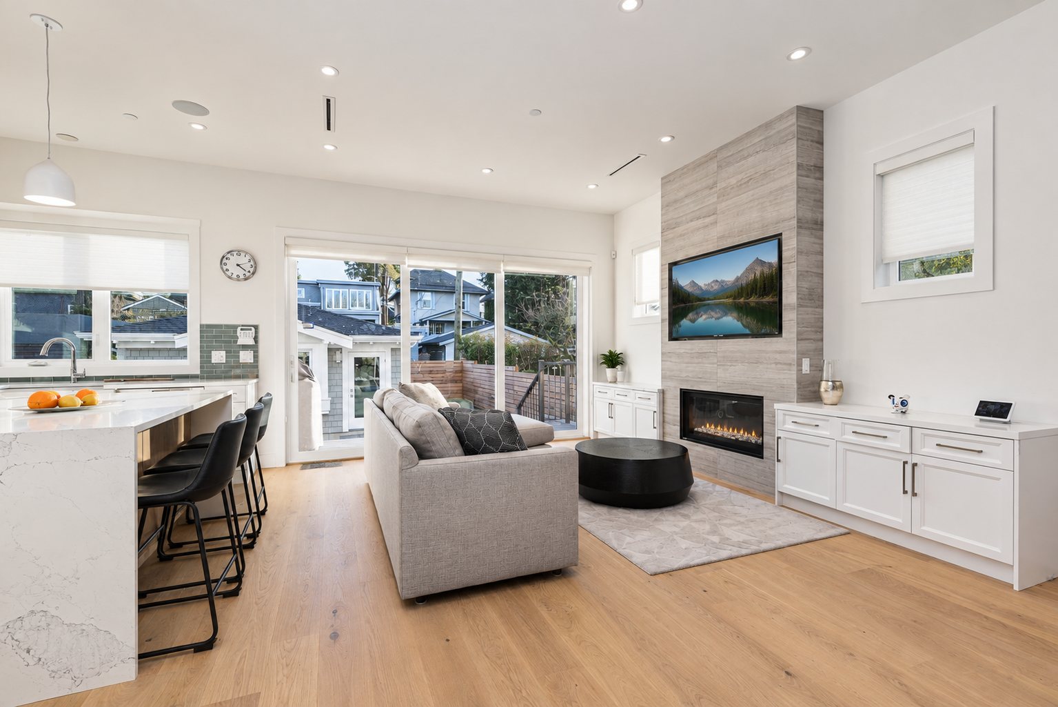 Open concept kitchen and living area