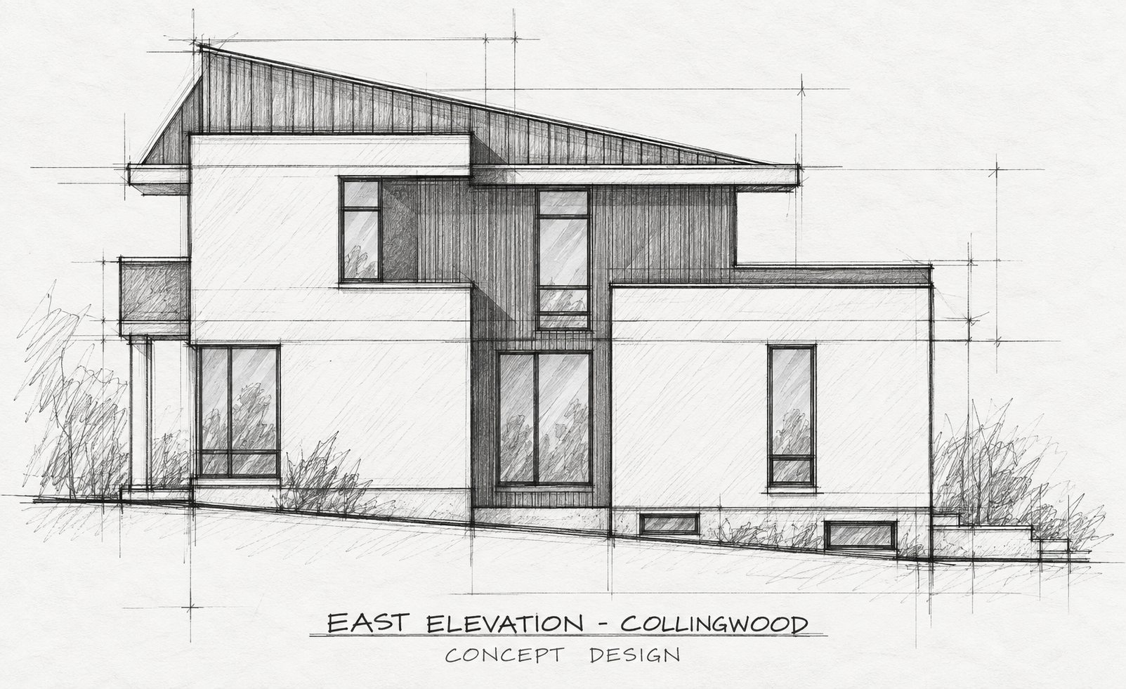Concept sketch of the Kitsilano Modern Residence front elevation