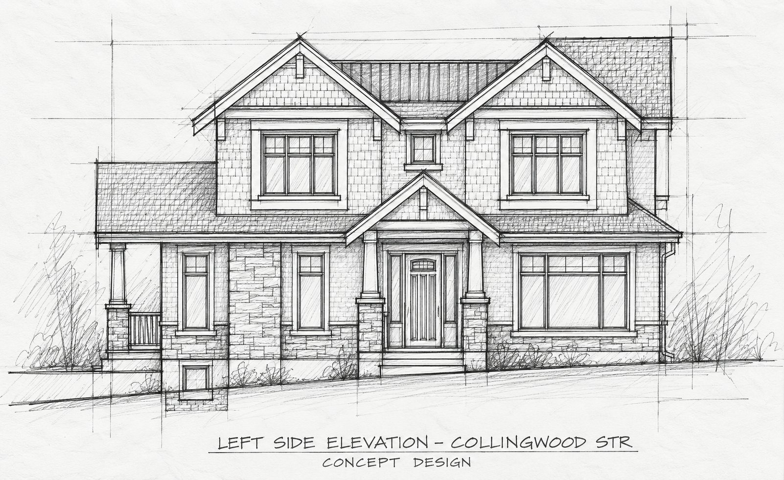 Concept sketch of the Kitsilano Corner Residence front elevation