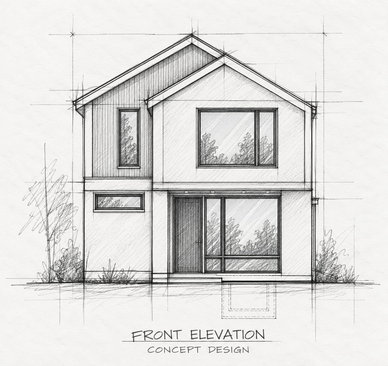 Concept sketch of the Point Grey Modern Residence front elevation