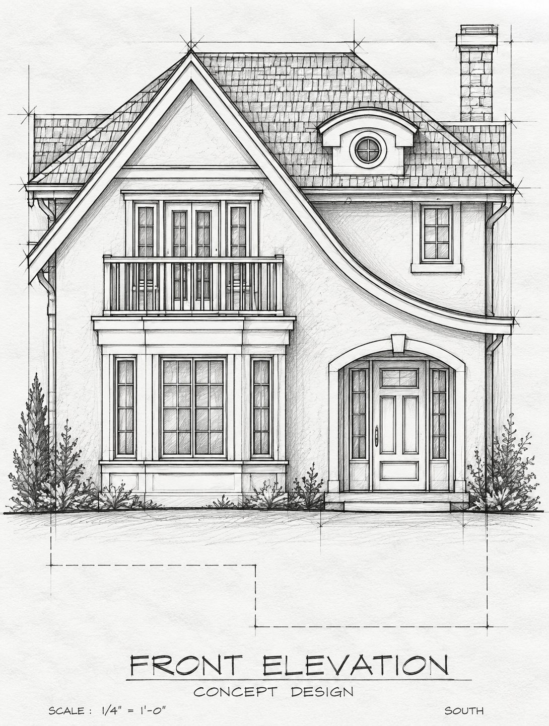 Concept sketch of the West 11th Residence front elevation