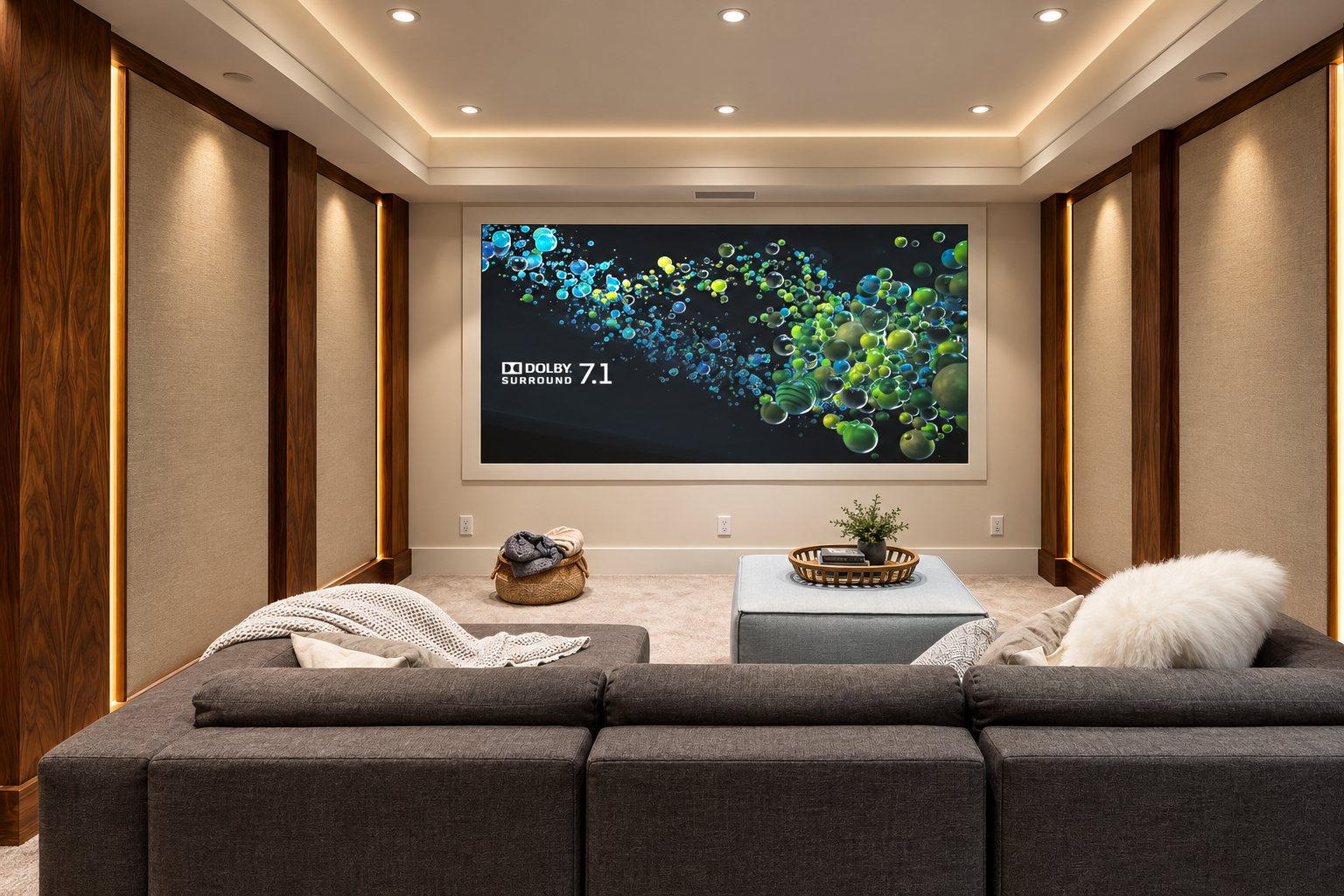 Home theatre with backlit wall panels